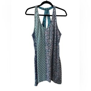 Linea Donatella Women's Printed Sleeveless Trapeze Dress Blue Green Size: Medium